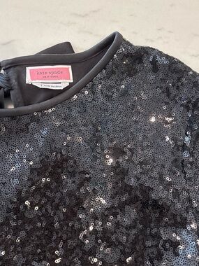 kate spade New York black sequin top with bow on back